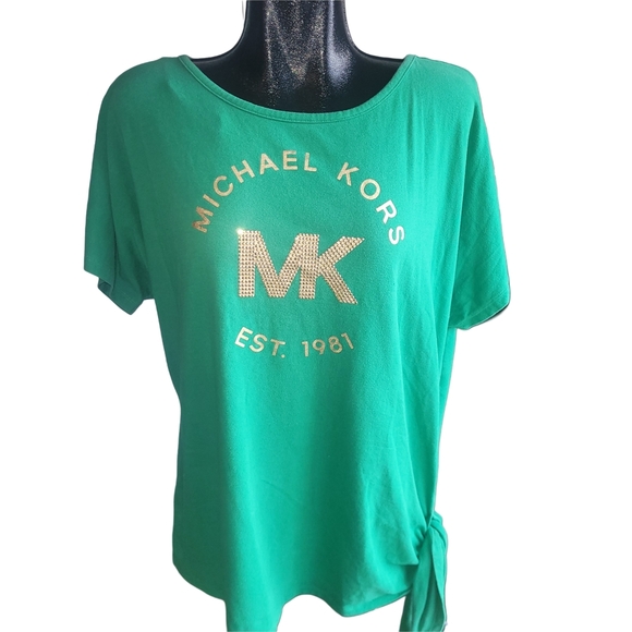 Michael Kors Green Short Sleeve With Gold Logo Front - Picture 1 of 5